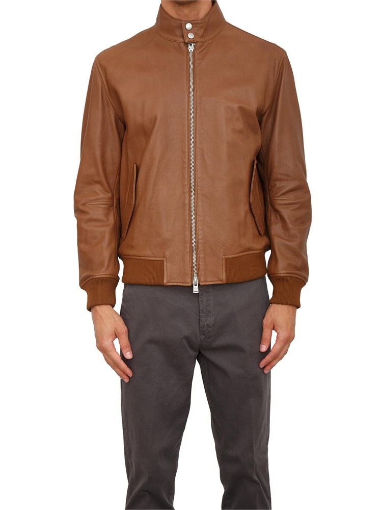 Giubbino uomo Boss in pelle marrone cognac