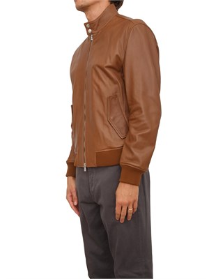 Giubbino uomo Boss in pelle marrone cognac in UOMO