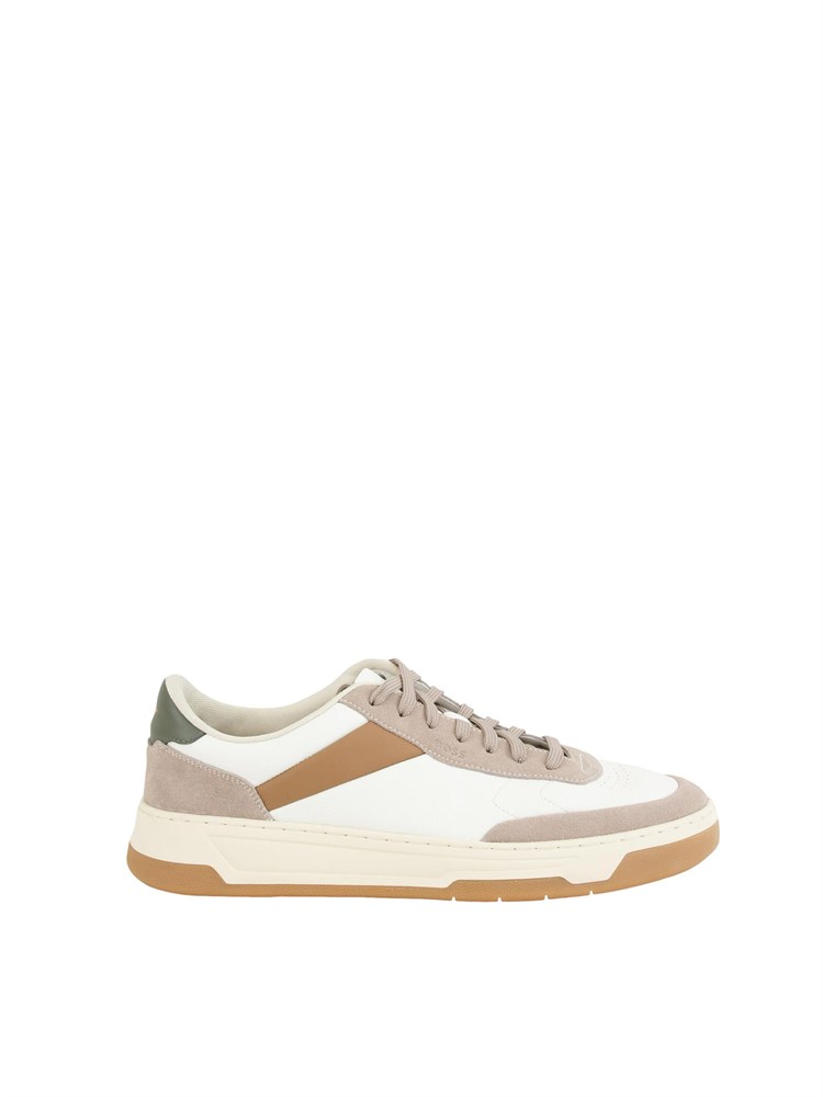Sneakers Boss uomo in pelle bianca e suede tortora