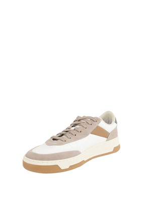 Sneakers Boss uomo in pelle bianca e suede tortora in UOMO