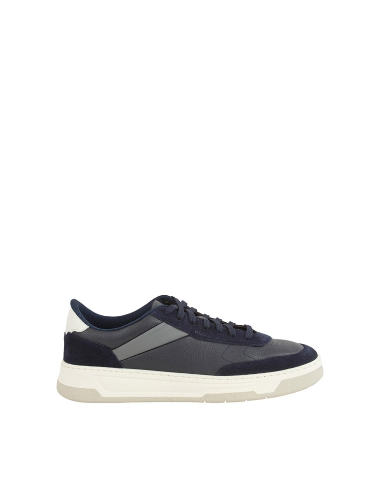Sneakers Boss uomo in pelle e suede blu