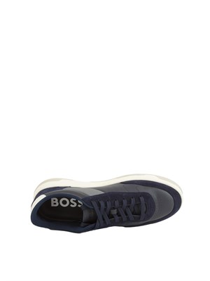 Sneakers Boss uomo in pelle e suede blu in UOMO