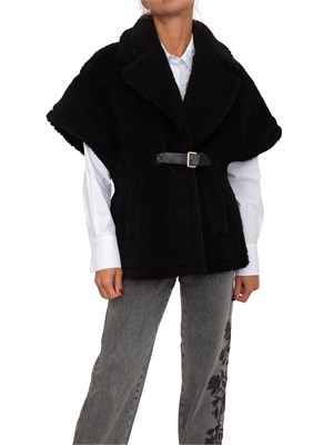 Cappa gilet Blugirl in faux fur nero con cinturino in DONNA
