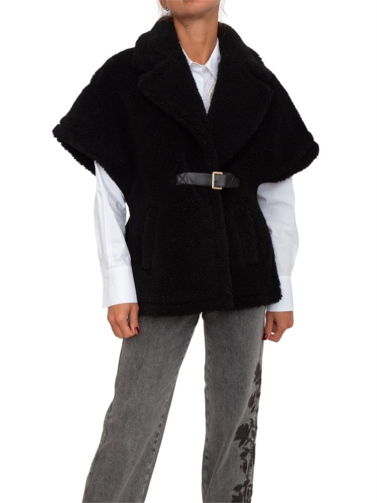 Cappa gilet Blugirl in faux fur nero con cinturino