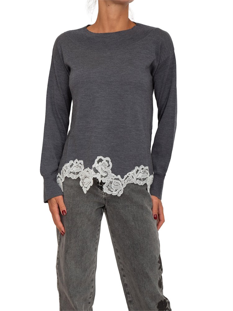 Maglia Blugirl in lana grigia con pizzo