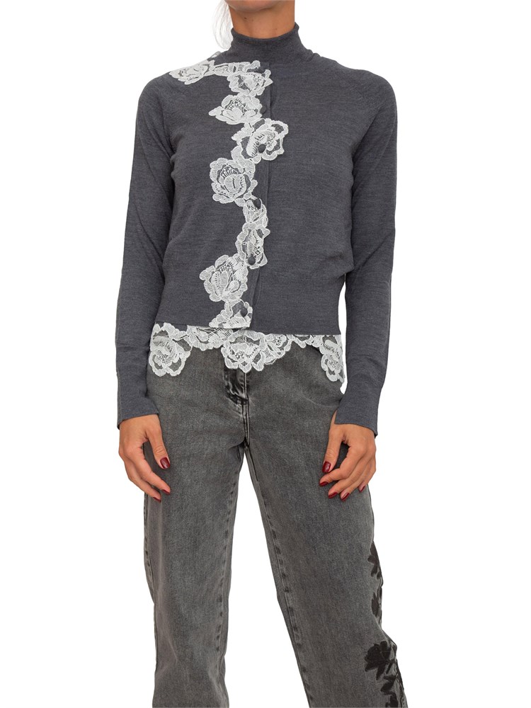 Twin-set Blugirl cardigan+lupetto in lana grigia con pizzo