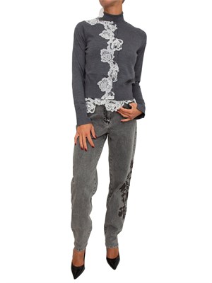 Twin-set Blugirl cardigan+lupetto in lana grigia con pizzo in DONNA