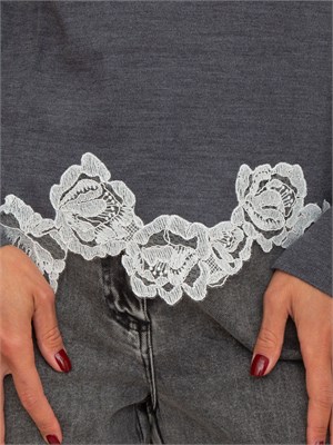 Twin-set Blugirl cardigan+lupetto in lana grigia con pizzo in DONNA