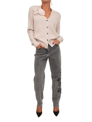 Jeans Blugirl in denim stretch grigio con ricamo floreale in DONNA