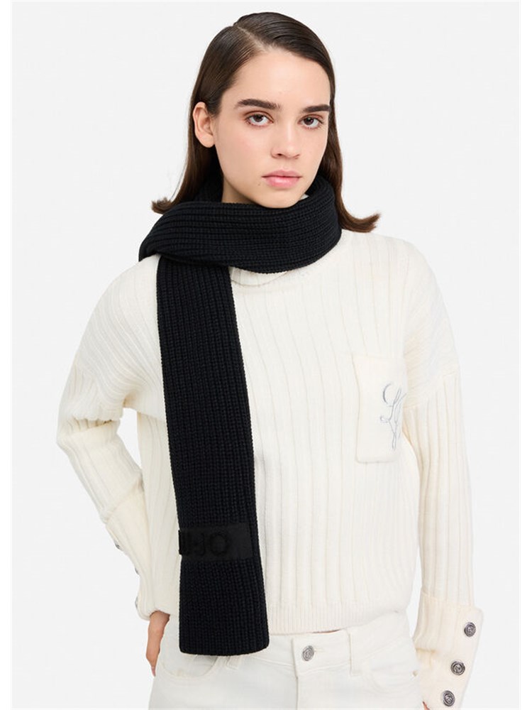 Sciarpa Liu Jo in maglia nera con patch logo