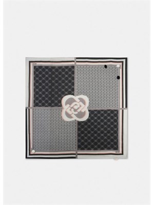 Foulard Liu Jo nero con stampa logo patchwork e pompon in DONNA