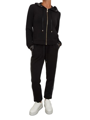 Felpa Liu Jo donna in cotone nero con bordo strass logo in DONNA