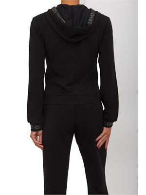 Felpa Liu Jo donna in cotone nero con bordo strass logo in DONNA