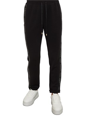 Pantalone tuta Liu Jo donna in cotone nero con banda strass logo in DONNA