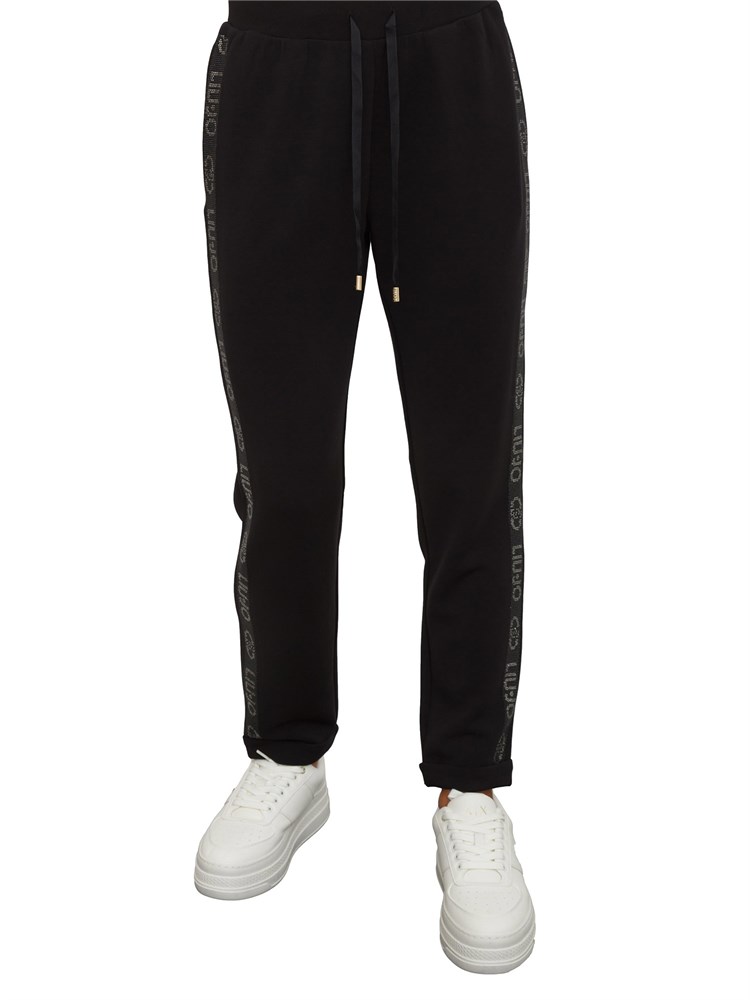 Pantalone tuta Liu Jo donna in cotone nero con banda strass logo