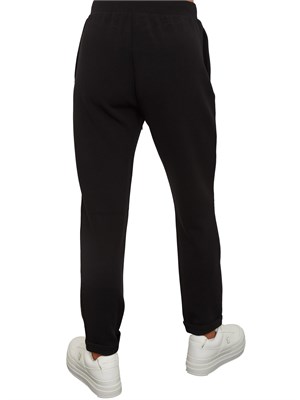 Pantalone tuta Liu Jo donna in cotone nero con banda strass logo in DONNA