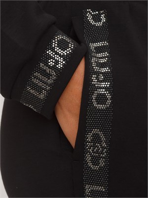 Pantalone tuta Liu Jo donna in cotone nero con banda strass logo in DONNA