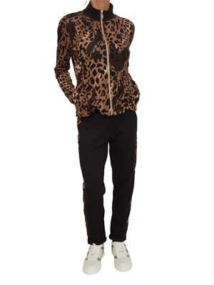 Pantaloni tuta donna Liu Jo in viscosa nera con banda animalier in DONNA