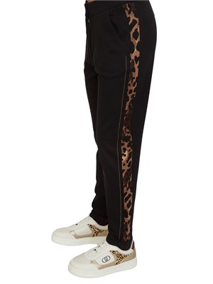 Pantaloni tuta donna Liu Jo in viscosa nera con banda animalier in DONNA