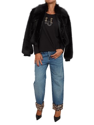 T-shirt Liu Jo donna in cotone stretch nero con logo strass in DONNA