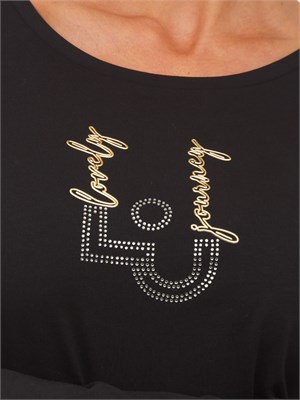 T-shirt Liu Jo donna in cotone stretch nero con logo strass in DONNA
