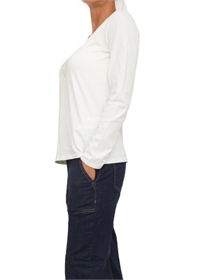 T-shirt Liu Jo donna in cotone stretch avorio con logo strass in DONNA