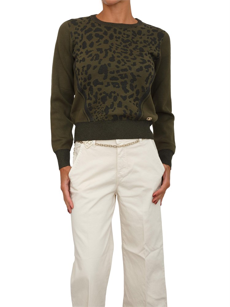 Maglia Liu Jo donna in viscosa e lurex verde stampa animalier