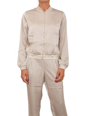 Felpa bomber Liu Jo donna in raso beige con logo in DONNA