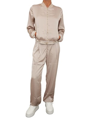 Felpa bomber Liu Jo donna in raso beige con logo in DONNA