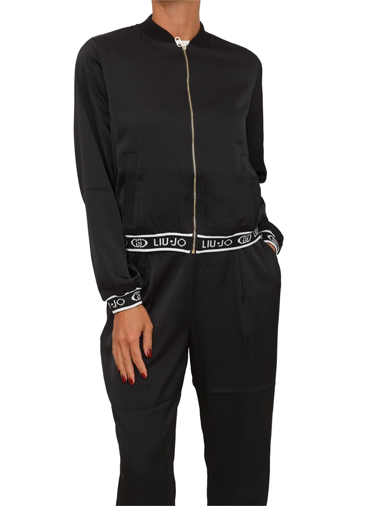 Felpa bomber Liu Jo donna in raso nero con logo