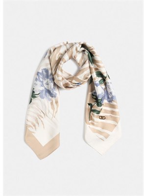 Foulard Liu Jo donna in tessuto beige stampa animalier e fiori in DONNA