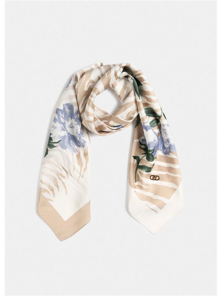 Foulard Liu Jo donna in tessuto beige stampa animalier e fiori