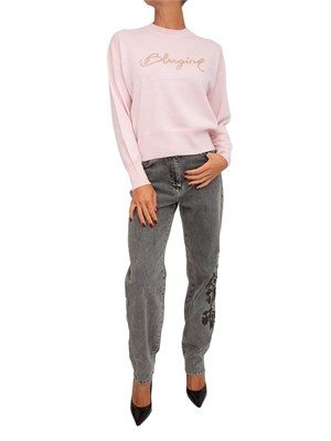 Maglia Blugirl in lana e cachemire rosa logo cristalli in DONNA