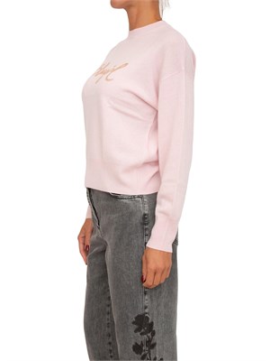 Maglia Blugirl in lana e cachemire rosa logo cristalli in DONNA