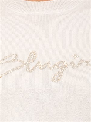Maglia Blugirl in lana e cachemire avorio logo cristalli in DONNA