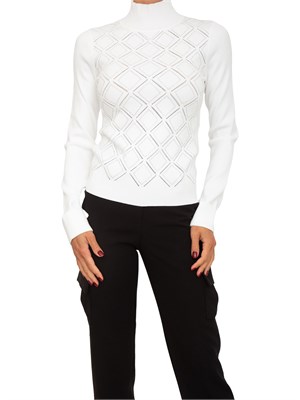 Maglia lupetto Blugirl in viscosa punzonata bianca con strass in DONNA