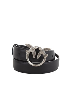 Cintura nero Pinko Love Birds in pelle 3cm logo argento in DONNA