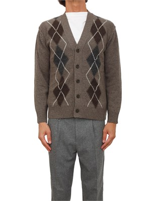 Cardigan Paolo Pecora in lana merino marrone motivo argyle in UOMO