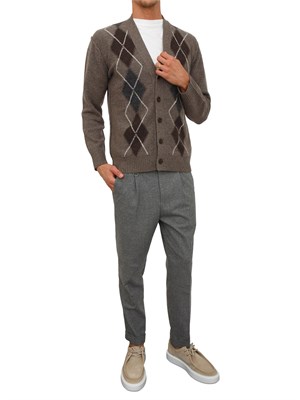 Cardigan Paolo Pecora in lana merino marrone motivo argyle in UOMO