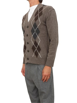 Cardigan Paolo Pecora in lana merino marrone motivo argyle in UOMO
