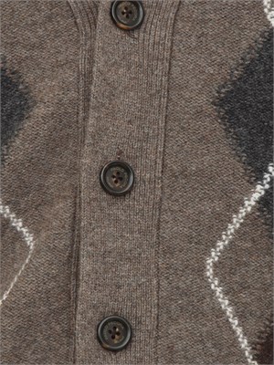 Cardigan Paolo Pecora in lana merino marrone motivo argyle in UOMO