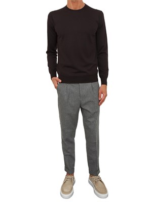 Maglia girocollo Paolo Pecora in lana merino marrone in UOMO