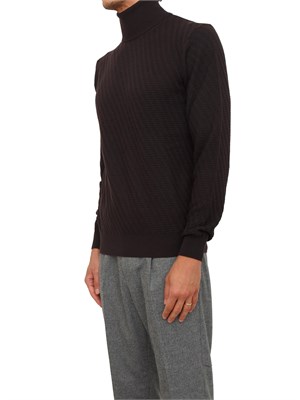 Maglia lupetto Paolo Pecora in lana marrone con lavorazione wave in UOMO
