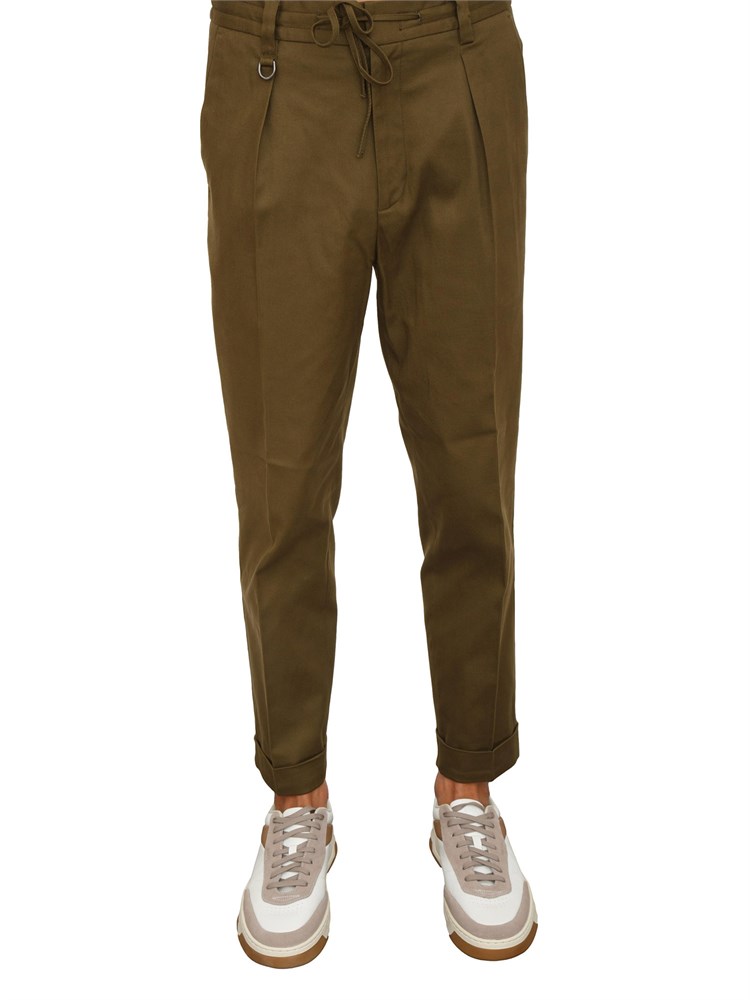 Pantalone chino Paolo Pecora in gabardina verde con coulisse