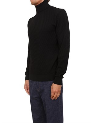 Maglia lupetto Paolo Pecora in lana nera con lavorazione wave in UOMO