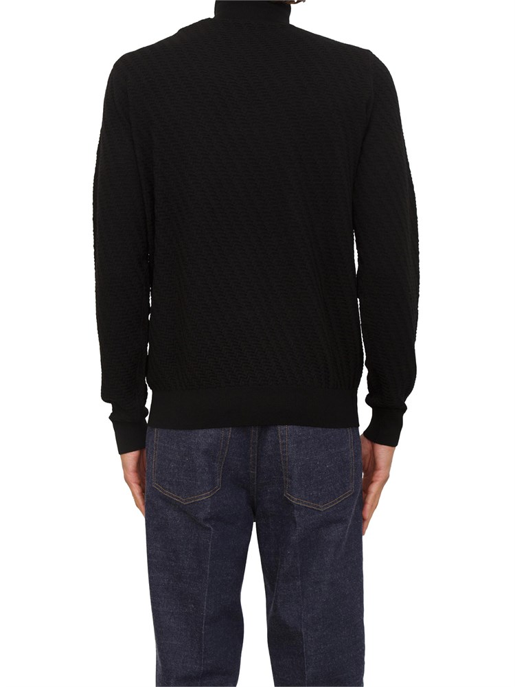 Maglia lupetto Paolo Pecora in lana nera con lavorazione wave
