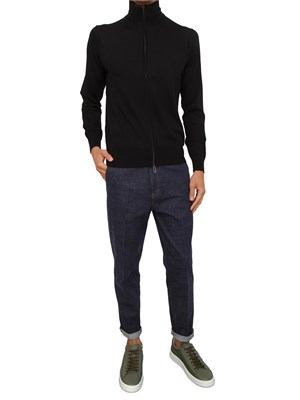 Cardigan Paolo Pecora in lana nera con zip in UOMO
