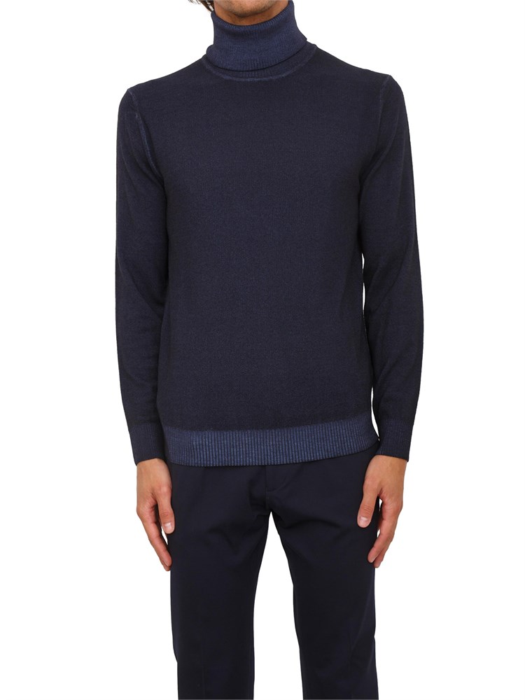 Maglia a collo alto Aiace Galassi in pura lana blu con effetto delavÉ