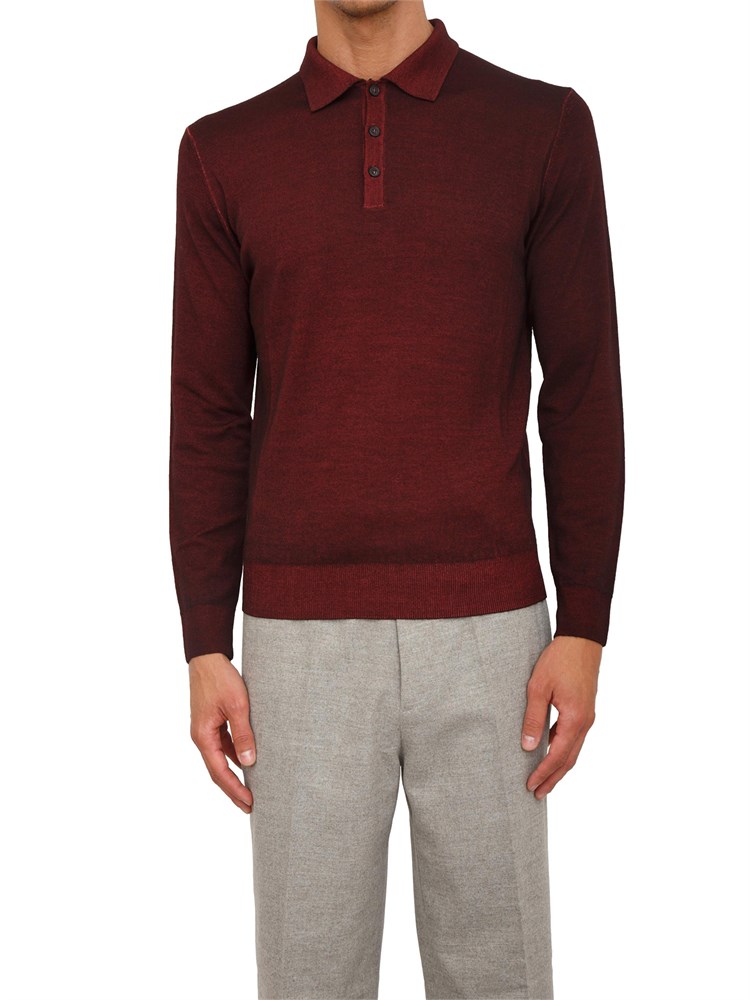 Polo maglia manica lunga Aiace Galassi in pura lana bordeaux