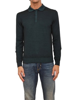 Polo maglia manica lunga Aiace Galassi in pura lana verde in UOMO